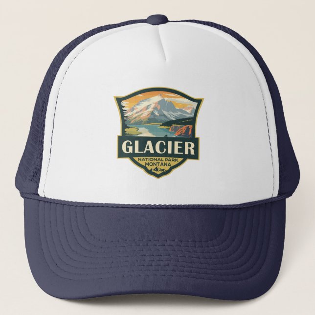 Boné Glacier National Park Illustration Viagem Vintage (Frente)