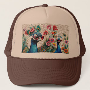 Boné Glam Peacocks Engraçado Floral com Vintage Lace
