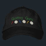 Boné Golfing Guru<br><div class="desc">Brincadeiras de golfe com texto dizendo Golfing. O bordado tem três camisetas de golfe e bolas. O texto pode ser alterado e personalizado por você.</div>