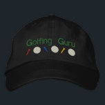 Boné Golfing Guru<br><div class="desc">Brincadeiras de golfe com texto dizendo Golfing. O bordado tem três camisetas de golfe e bolas. O texto pode ser alterado e personalizado por você.</div>