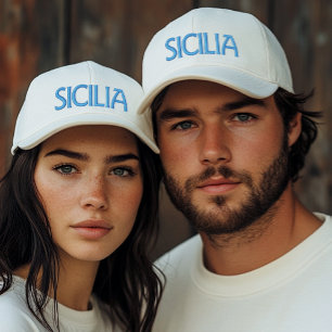Boné Gorra branca da Sicília (ou Sicília) com bordado a