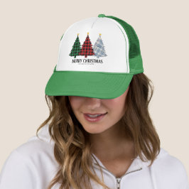 Boné Gorro de Caminhoneiro com Árvores de Natal Xadrez