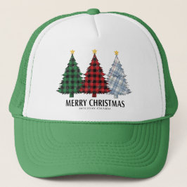 Boné Gorro de Caminhoneiro com Árvores de Natal Xadrez