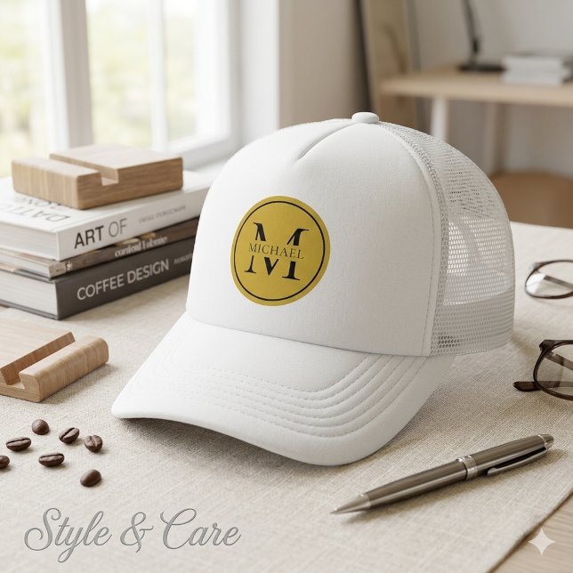 Boné Gorro de Caminhoneiro com Monograma Sofisticado (Sophisticated Monogram Stylish Trucker Cap)