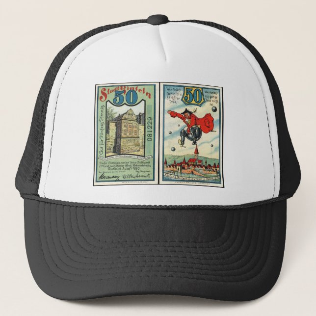 Boné Gorro de Caminhoneiro com Nota de Notgeld de 50 Pf (Frente)
