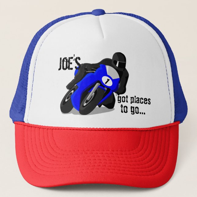 Boné Gorro Personalizado de Moto Preto e Azul (Frente)