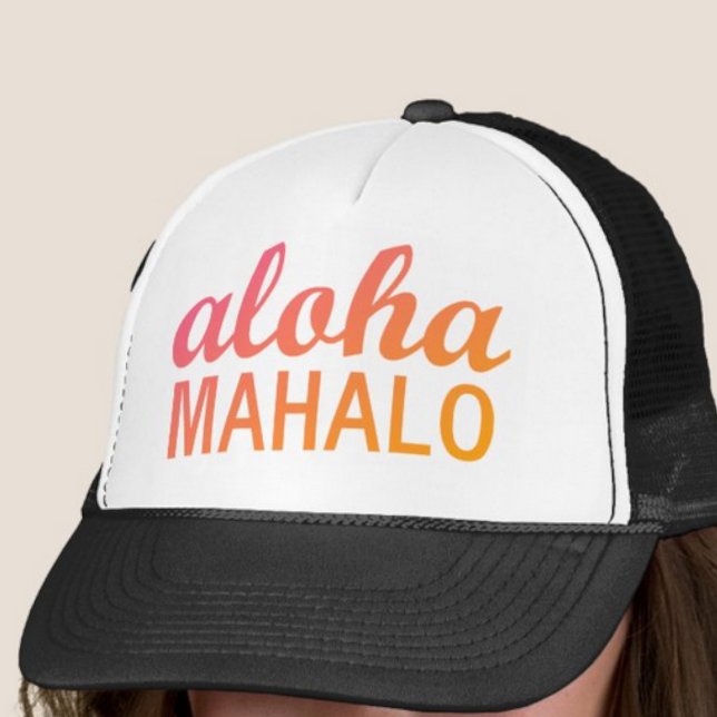 Boné Gradiente Laranja Magenta Aloha Mahalo Tipografia ("Everyday is abundantly beautiful." 
Sincerely Best Wishes from Lucky Design World)