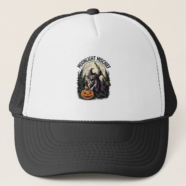 Boné Gráfico de Travessuras ao Luar de Bruxa de Hallowe (Frente)