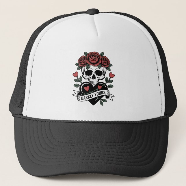 Boné Gráfico Sombriamente Seu: Caveira Gótica com Rosas (Frente)