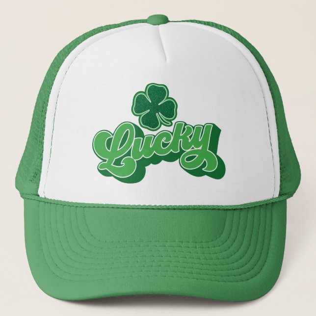 Boné Green Four Folha Clover Lucky Trucker Hat (Frente)