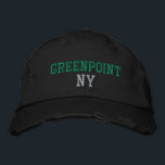 Boné GREENPOINT NY Green em Black Vintage Style<br><div class="desc">NY bordado verde no chapéu de algodão do estilo Vintage angustiado preto. O bordado é personalizável para outras opções de cor selecionando o botão da ferramenta "Editar Design". Também está disponível a opção de selecionar essa cor na página do item principal.</div>