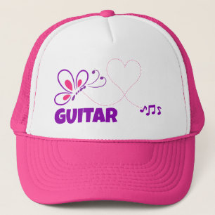 Boné Guitarra Amada Coração de Borboleta Rosa Roxo