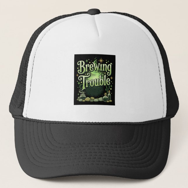 Boné Halloween Brewing Trouble Bruxa Caldeirão Poção De (Frente)