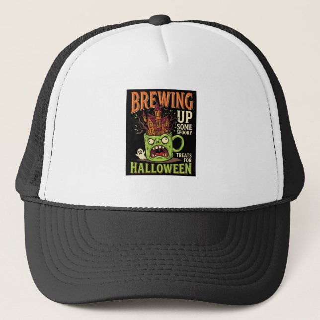 Boné Halloween Brewing Up Spooky Treats Caneca Assombra (Frente)