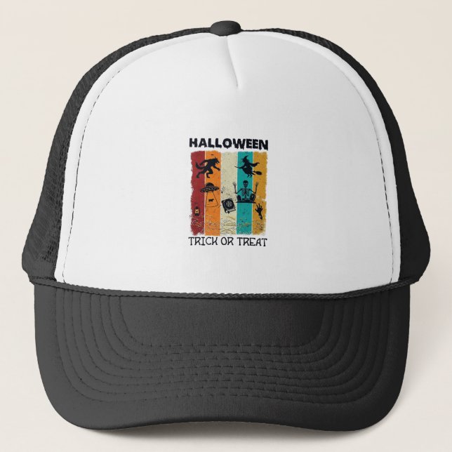 Boné Halloween Doces ou Travessuras Lobisomem Bruxa Esq (Frente)