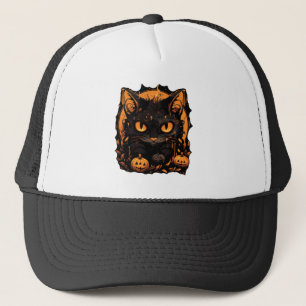 Boné Halloween Encantador: Gato Preto entre Abóboras