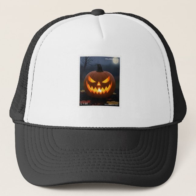 Boné Halloween Trucker Hat, abóbora assustadora (Frente)