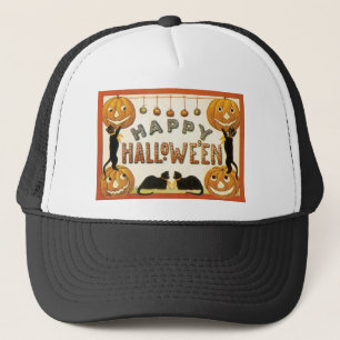 Boné Halloween Vintage, Gatos Pretos com Jackolanterns