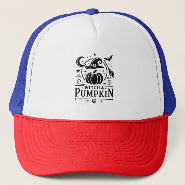 Boné Halloween Witch Hat e Pumpkin Design Magic Art (Frente)