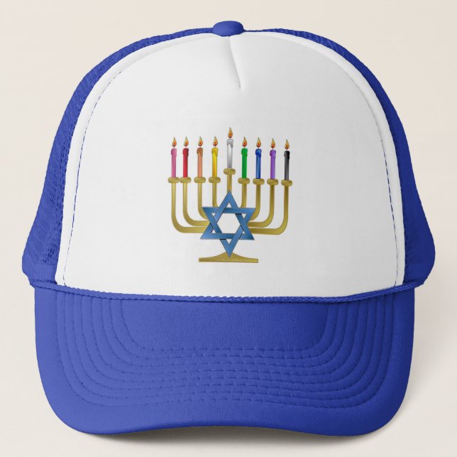 Boné Hanukkah Rainbow Candles Dourados Menorah (Frente)