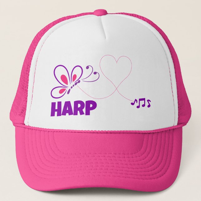 Boné Harpa do Amor Rosa Borboleta Coração Roxo (Frente)