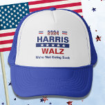 Boné Harris Walz Não vamos voltar<br><div class="desc">Saia com este chapéu de caminhoneiro que apoia a passagem da campanha Harris/ Walz. Apresenta letras estilizadas em vermelho,  branco e azul estilizadas em negrito padrão ocular. A legenda de texto "Não vamos voltar" é editável.</div>