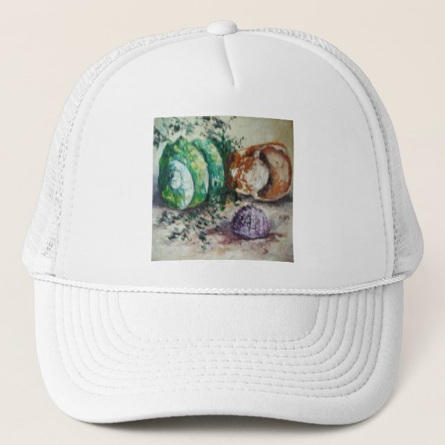 Boné Hat Ann Hayes Pintando Conchas do Mar (Frente)