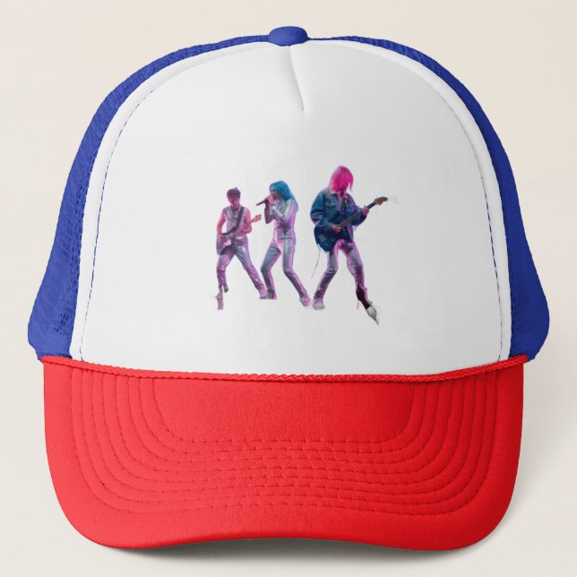 Boné Hat Neon Synth Rock Band Retro Concert Trucker Hat (Frente)