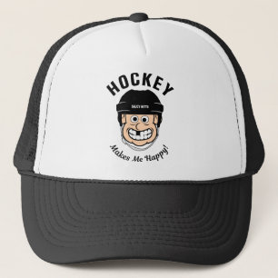 Boné Hockey Me Torna Feliz Jogador de Hóquei em Cartoo