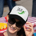 Boné Holla Jalapeno Funny Trucker Hat<br><div class="desc">Holla! Um camionista engraçado que apresenta uma ilustração jalapeno de cor d'água e uma fonte de estilo manuscrito.</div>