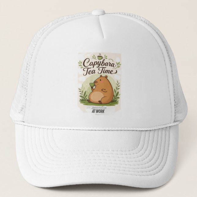 Boné Hora do Chá do Capivara | Capivara Fofa Bebendo Ch (Frente)