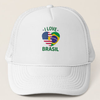 Boné I Love Brasil USA Flag Heart
