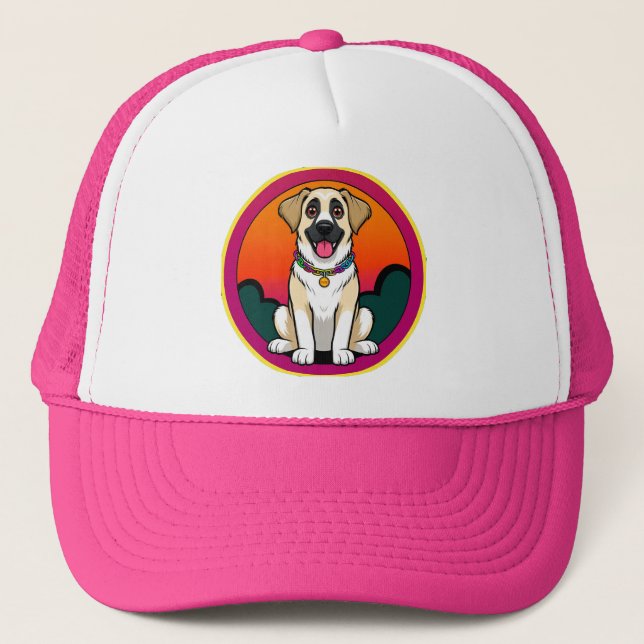 Boné Ilustração Colorida de um Cachorro Sorridente (Frente)