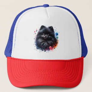Boné Ilustração de aquarela pomeraniana preta