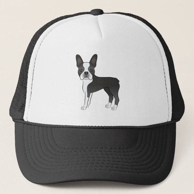 Boné Ilustração de cachorro Boston Terrier preto e bran (Frente)