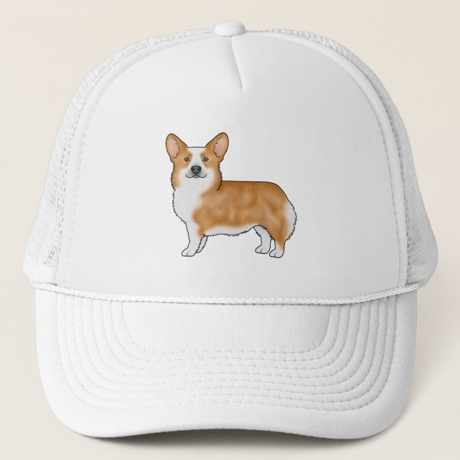 Boné Ilustração de cachorro fofo Red Pembroke Welsh Cor (Frente)