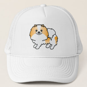 Boné Ilustração de Cão Pomerano Particolorido Laranja