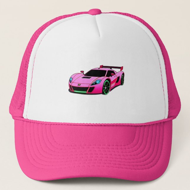 Boné Ilustração de carro esportivo rosa com design mode (Frente)
