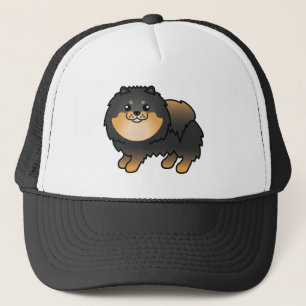 Boné Ilustração De Cartoon De Cão Pomerano Preto E Tano