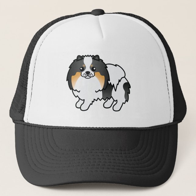Boné Ilustração de desenho animado de cachorro Pomerâni (Frente)