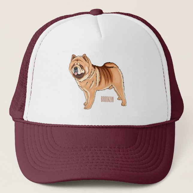 Boné Ilustração de desenho animado de cão Chow Chow (Frente)