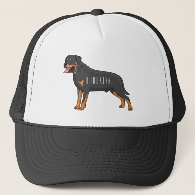 Boné Ilustração de desenho animado de cão rottweiler (Frente)