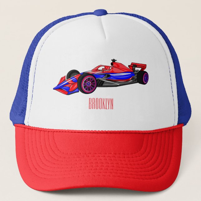 Boné Ilustração de desenho animado de carro de corrida  (Frente)
