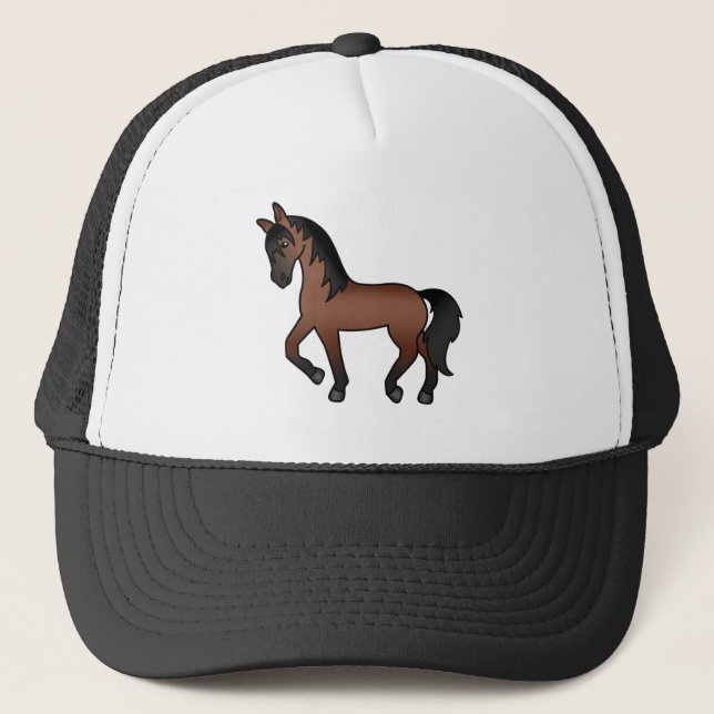 Boné Ilustração de desenho animado fofo de cavalo trota (Frente)