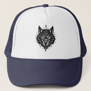 Boné Ilustração de lobo preto e branco