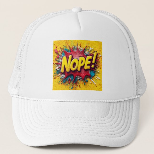 Boné Ilustração de Pop Art com 'NÃO' em Amarelo Intenso (Frente)