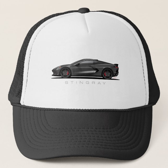 Boné Ilustração Preta Chevy Corvette C8 (Frente)