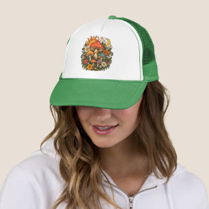 Boné Ilustração Retro Hippie de Cogumelo e Flor Silvest
