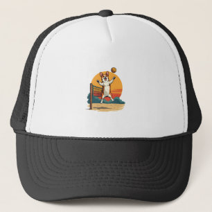 Boné Ilustração Vetorial de Voleibol Corgi Vintage Pôr