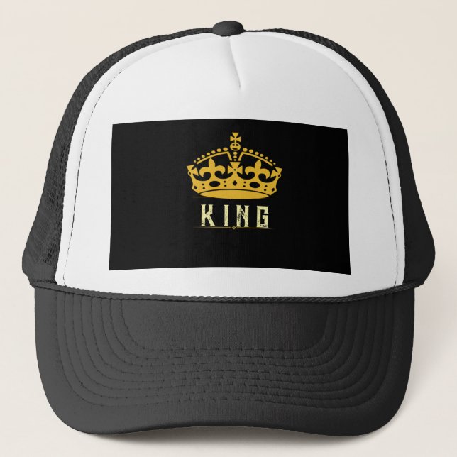 Boné Imagem da Coroa Texto KING Estilo Real Branco Pret (Frente)